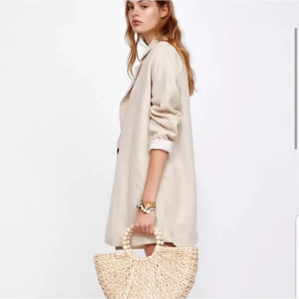 ZARA LINEN RUSTIC SAND CREAM OVERSIZED BLAZER size S - Picture 3 of 10